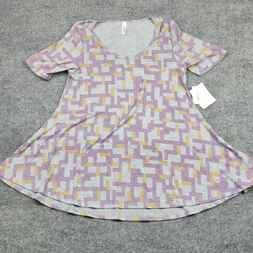 LuLaRoe Perfect‎ T Womens Small Grey Purple Yellow Geometric Swing Tunic Top NWT
